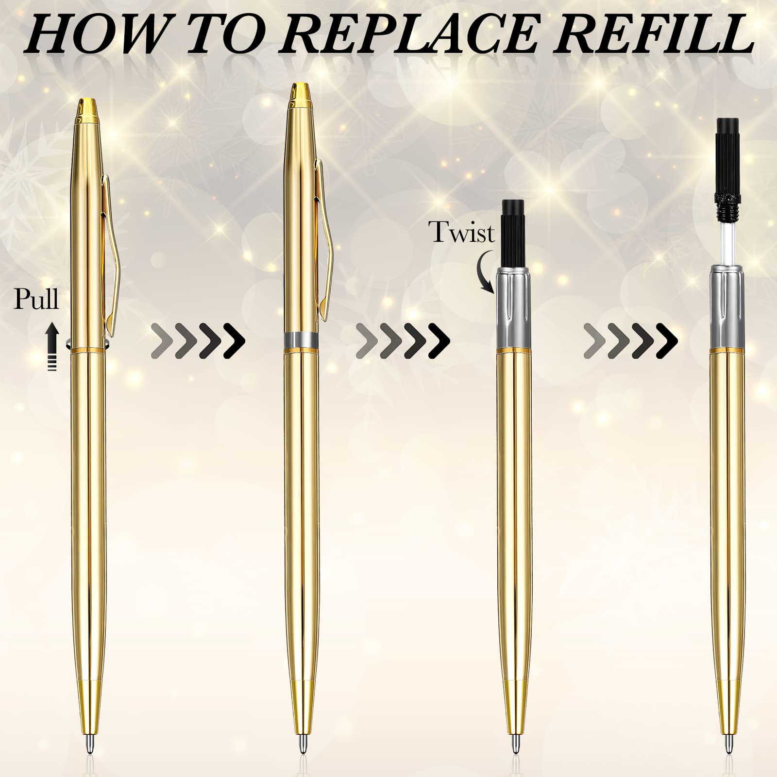 Fuutreo 50 Pack Gold Pens Bulk Metal Slim Ballpoint Retractable Black Ink