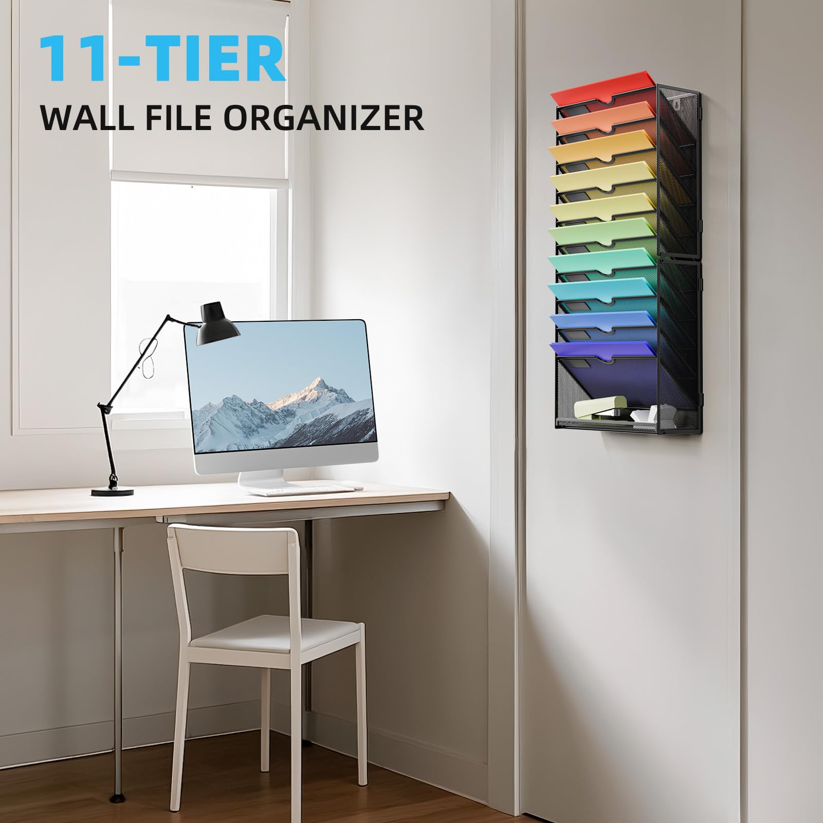 Marbrasse Wall File Holder 11-Tier Hanging Wall File Organizer, for Papers, Files Clipboard &