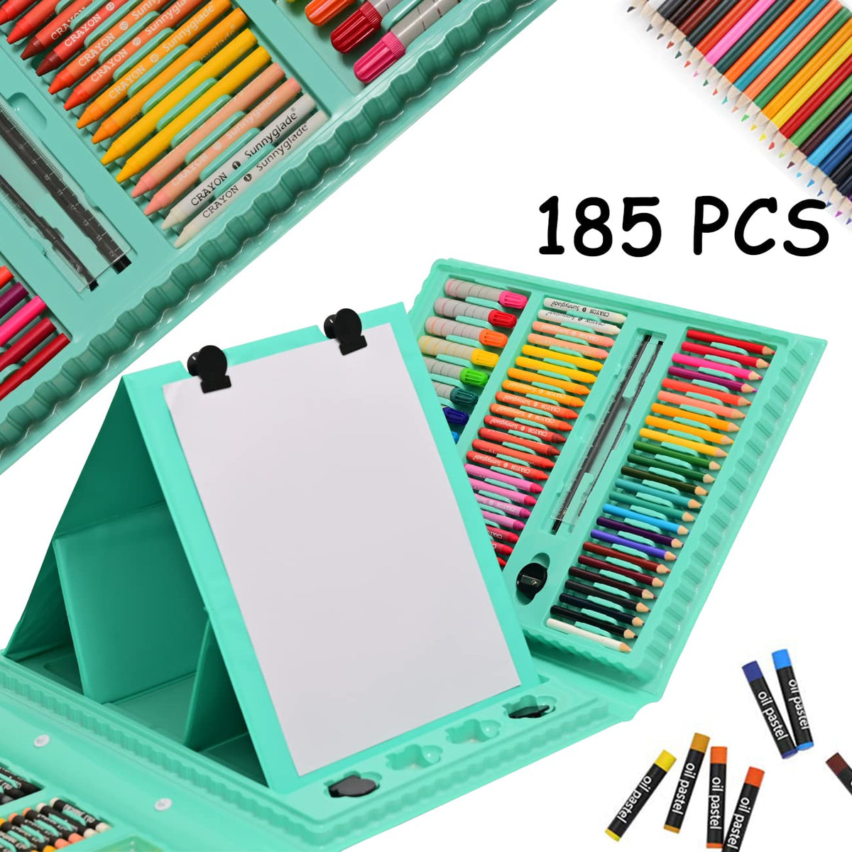 Sunnyglade 185 Pieces Double Sided Trifold Easel Art Set Art Supplies Green