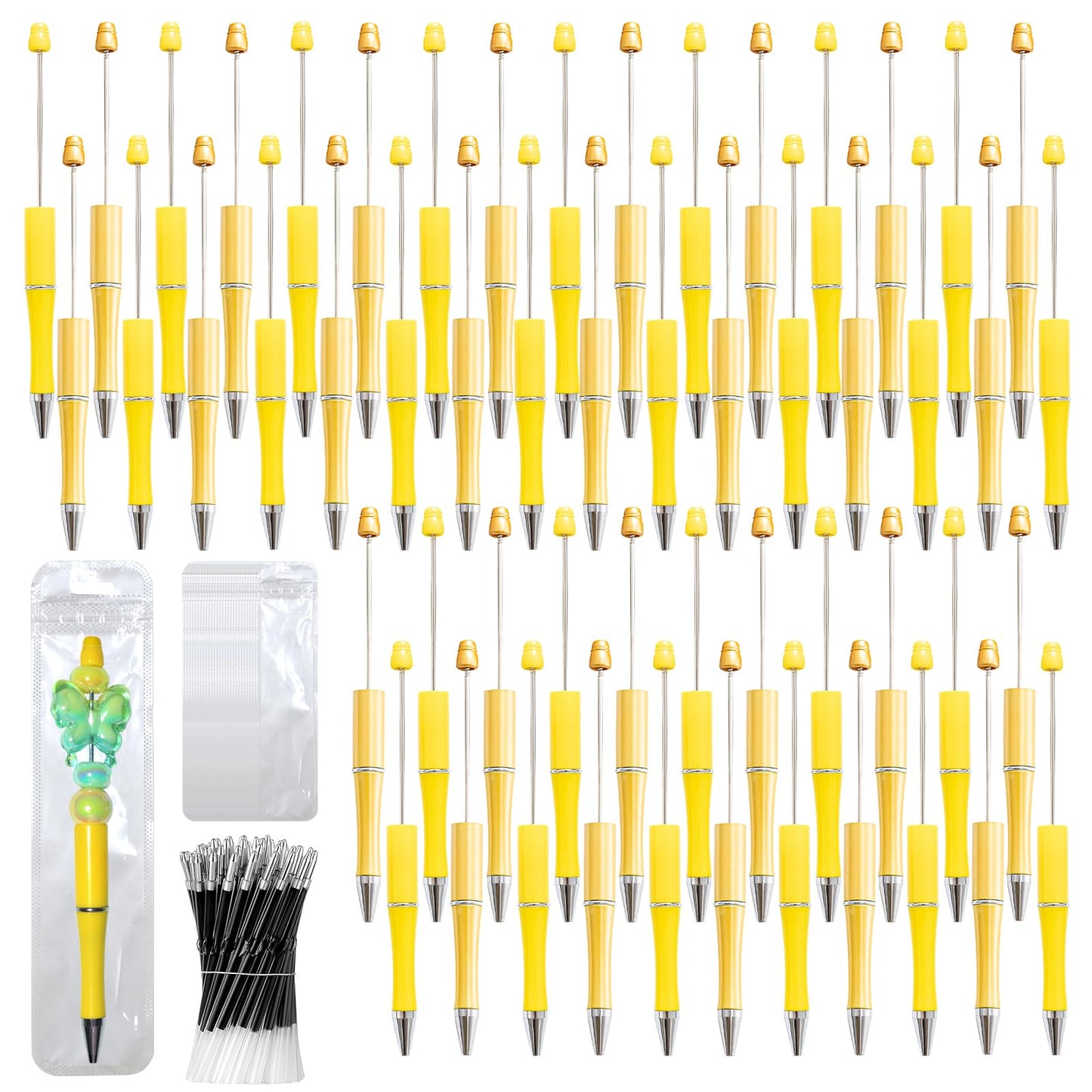 DASTTUIS 300 Pieces DIY Beadable Pens Kit - 100 plastic Beadable Pens Bulk, Refills & pen bags
