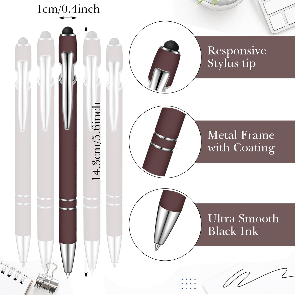 Zonon 38 Pieces Rubberized Ballpoint Pen with Stylus Tip Stylish Metal Pen Capacitive Stylus with