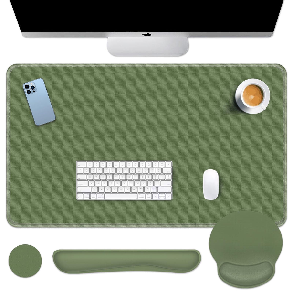 Britimes Keyboard Mouse Pad Set, 4 in 1 Desk Mat Set, Olive Green