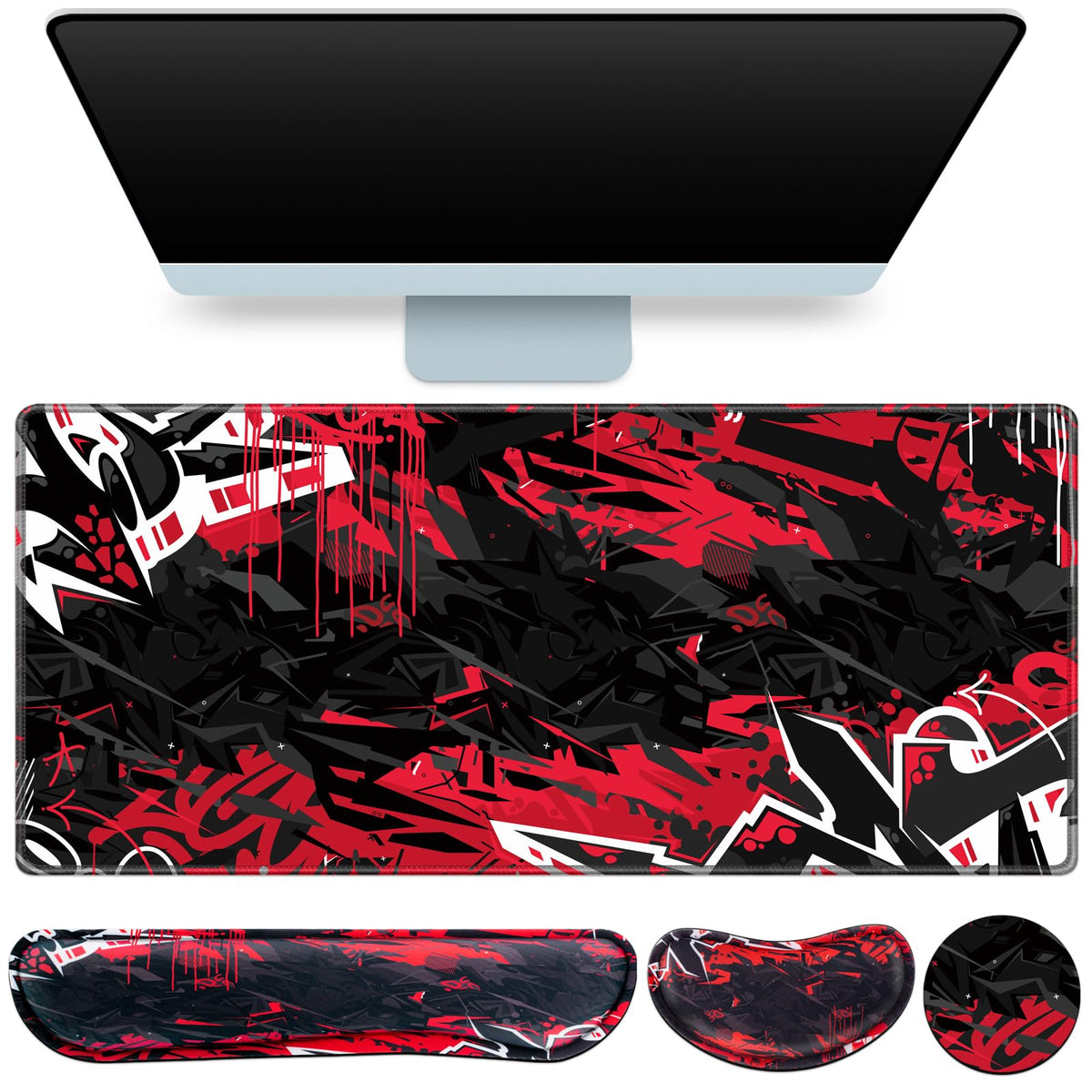 Desk Mat, Large Gaming Mouse Pad with Wrist Rest, 4in1 XXL Mousepad+Keyboard Wrist Rest+Mouse Pad