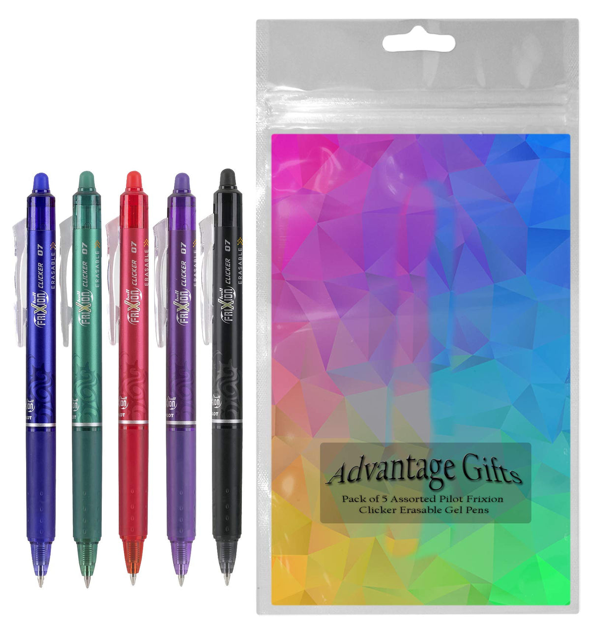 Advantage Gifts Clicker Retractable Erasable Gel Pens Fine Point (.7mm) Assorted Colors