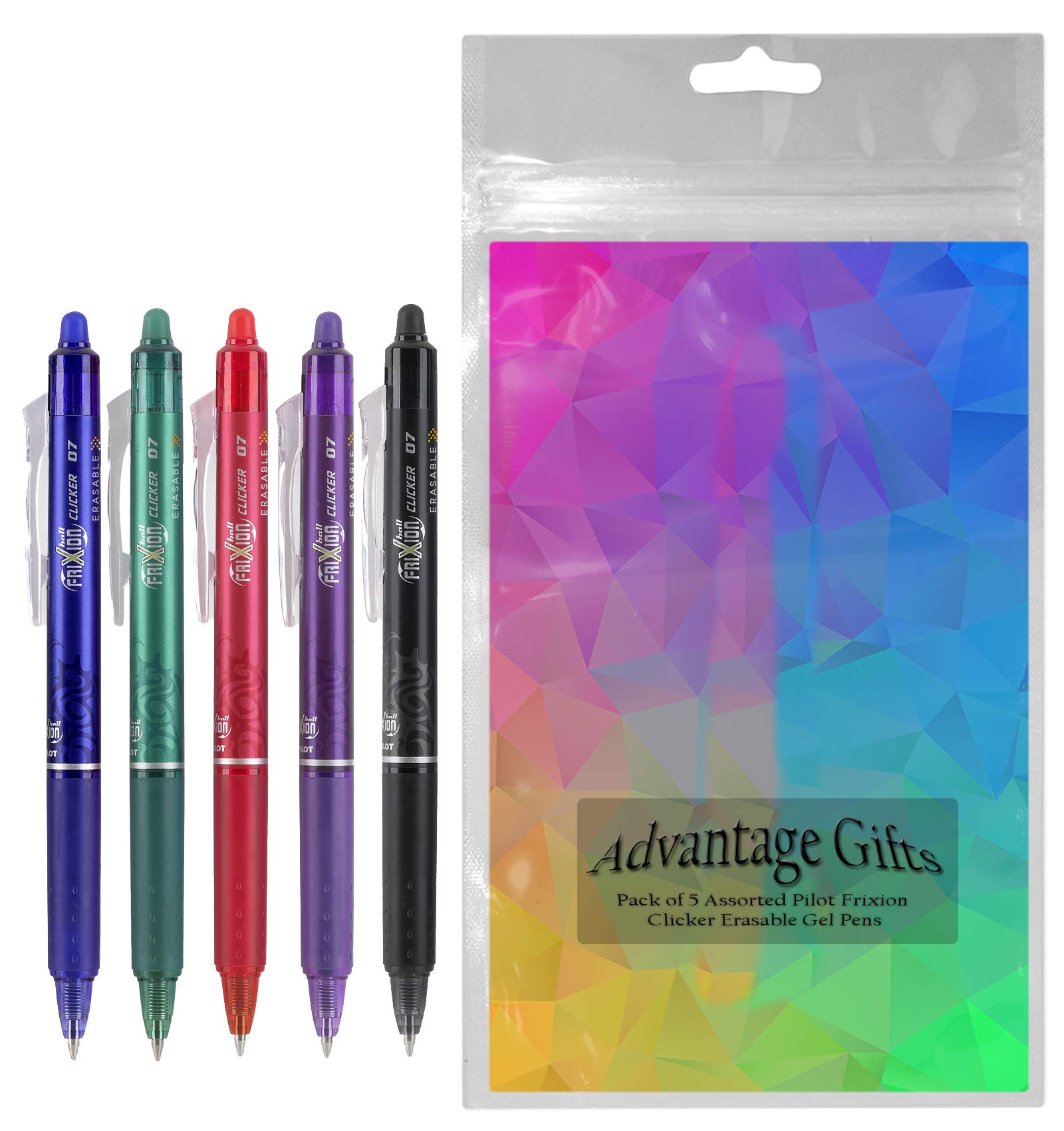 Advantage Gifts Clicker Retractable Erasable Gel Pens Fine Point (.7mm) Assorted Colors