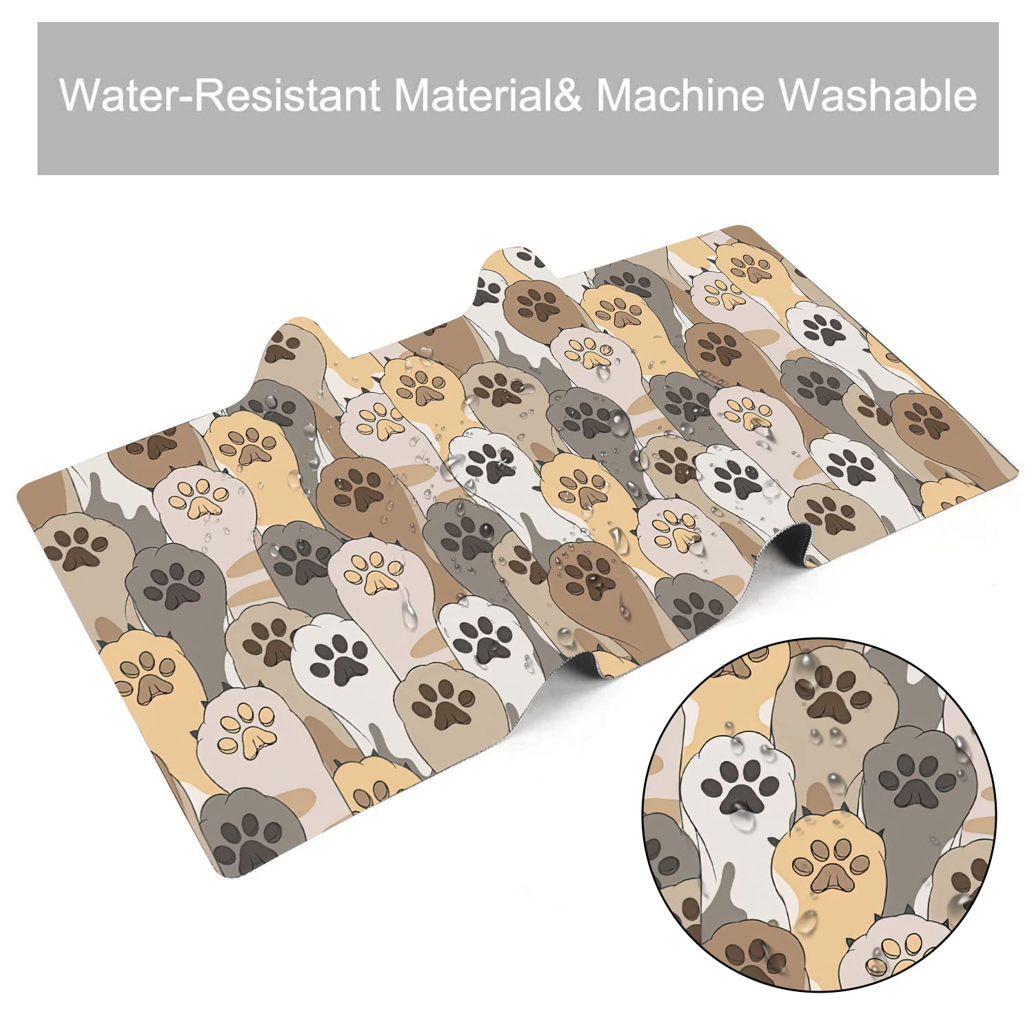 Kawaii Cute Cats Footprint Extended Gaming Mouse Pad Large Desk Mat with Non-Slip Rubber Base and