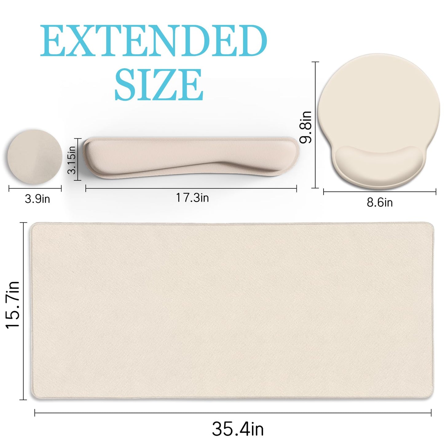 LIMKRIAN Oatmeal Beige Desk Mat Set, Large Mouse Pad & Keyboard Wrist Rest