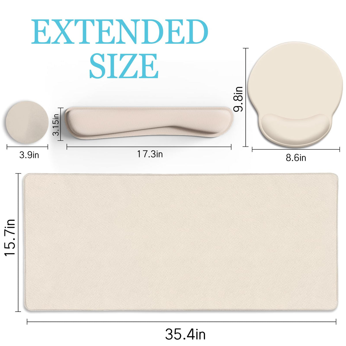 LIMKRIAN Oatmeal Beige Desk Mat Set, Large Mouse Pad & Keyboard Wrist Rest
