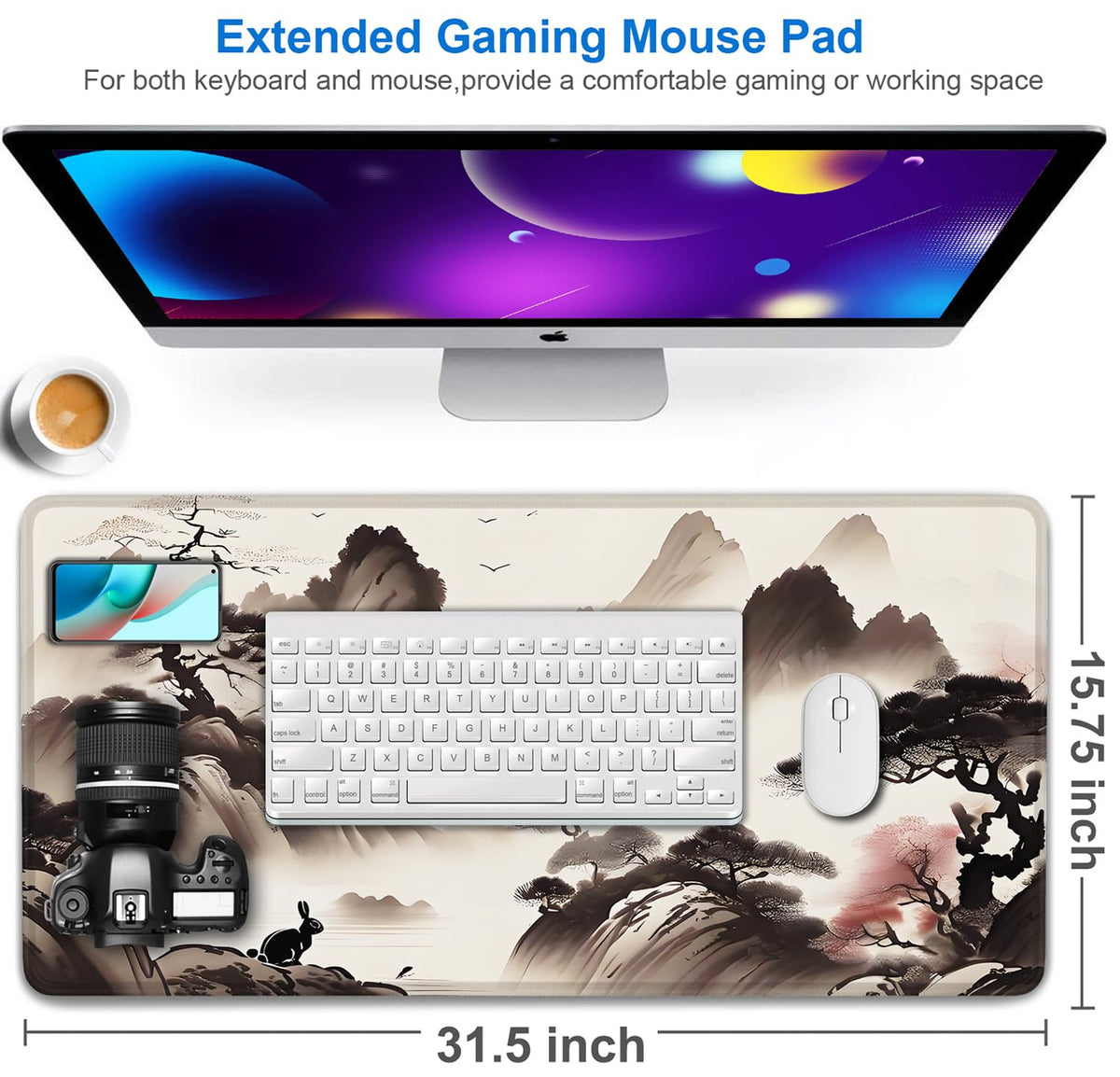 Mousepad, 31.5x15.7 inch Large Extended Gaming Computer Keyboard Mouse Mat, Water Resist Non-Slip