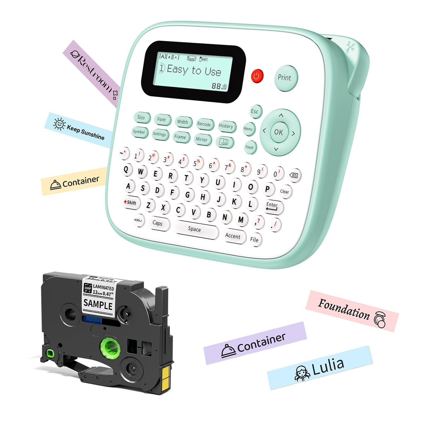 EazeID D210S Label Maker Machine with-Tape for Kids School Supplies, Green
