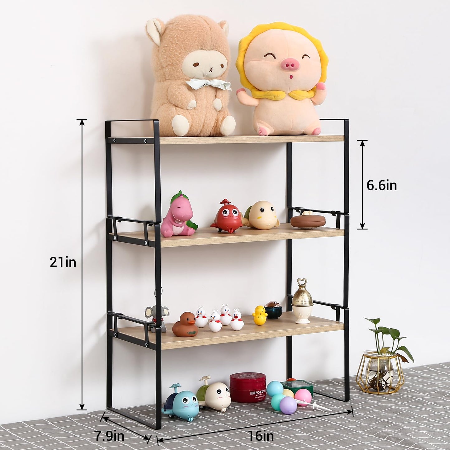 YGYQZ Desk Shelf Organizer for Top of Desk, 3-Tier Desktop Bookshelf, Black & Wood