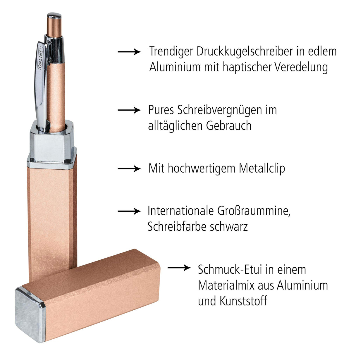 Online ballpoint pen rosegold, noble metal biro, colour black
