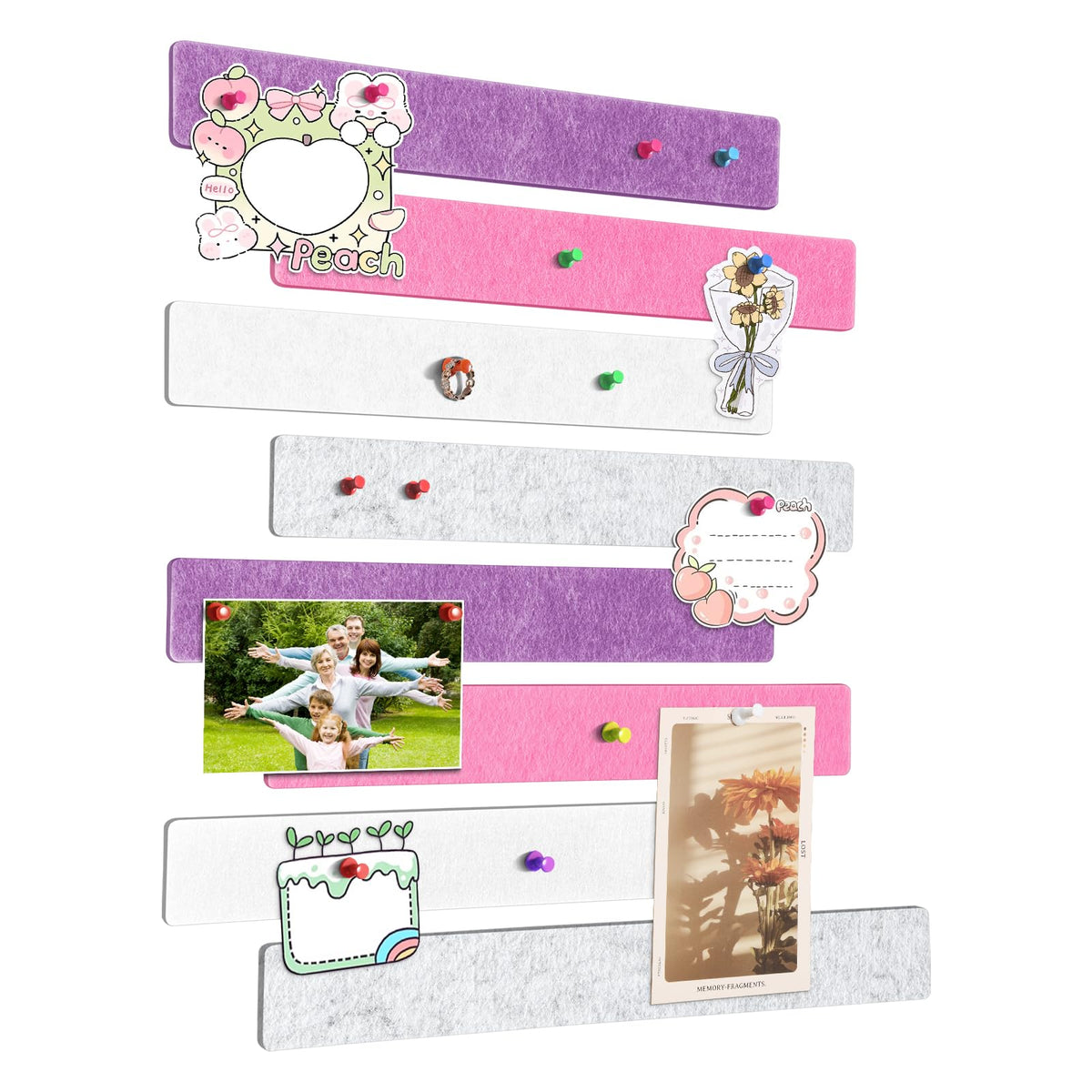 GoTiling Cork Board for Walls - 8 Pack Felt Pin Board Bar Strips - Self-Adhesive Lightweight