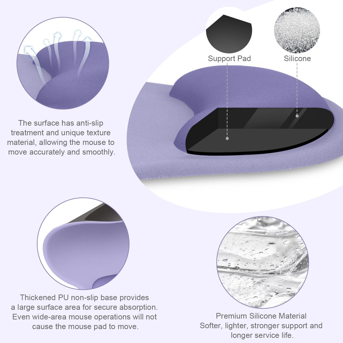 MOSISO Wrist Rest Support for Mouse Pad&Keyboard Set, Lavender Purple