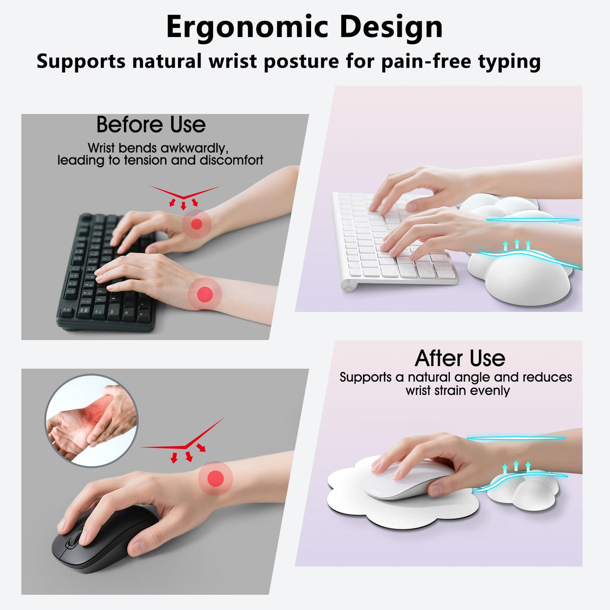 Sushret Cloud Wrist Rest for Computer Keyboard and Mouse Pad Set, White