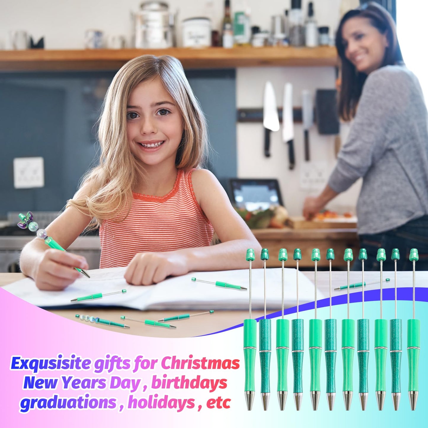 DASTTUIS 300 Pieces DIY Beadable Pen Kit – 100 Plastic Ballpoint Pens with Refills & Bags – School
