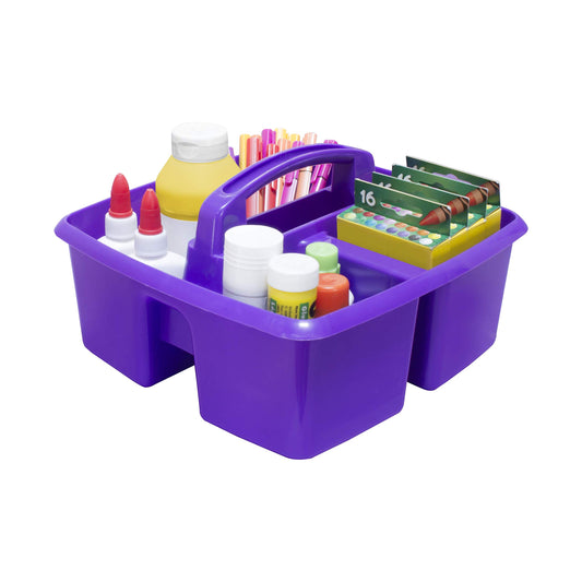 Storex 3-Compartment Small Caddy – Multipurpose Classroom Organizer with Handle, Purple, 5-Pack