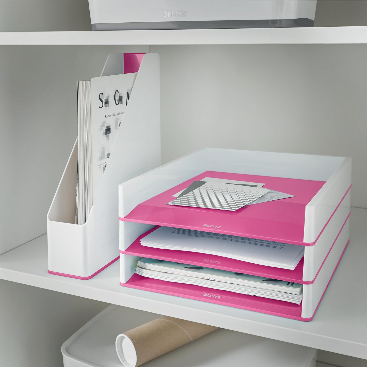 Leitz A4 Letter Tray, White/Metallic Pink, Wow Range, 53611023