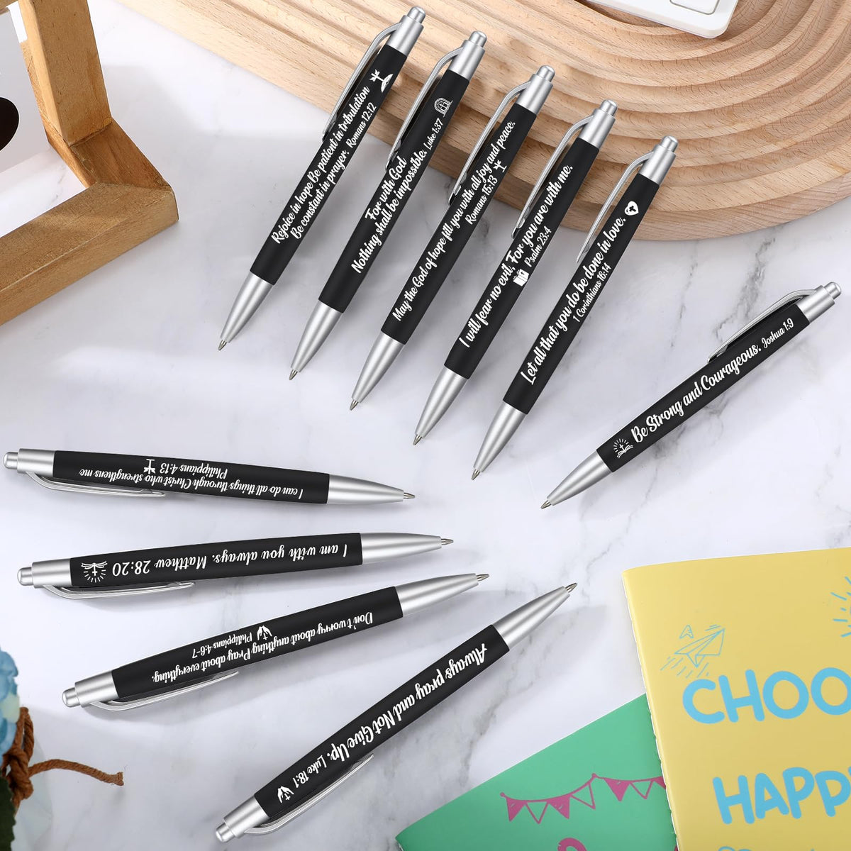 Yeaqee 100 Pcs Motivational Pens, Black, Biblical