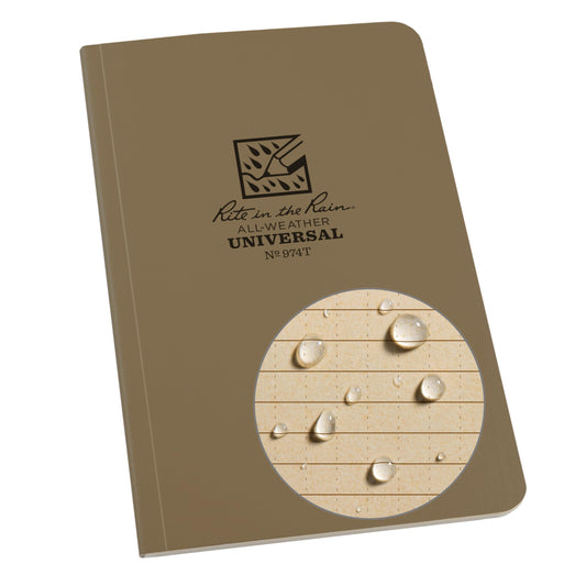 Rite in the Rain Weatherproof Soft Cover Notebook, 4.625" x 7.25", Tan Cover, Universal Pattern