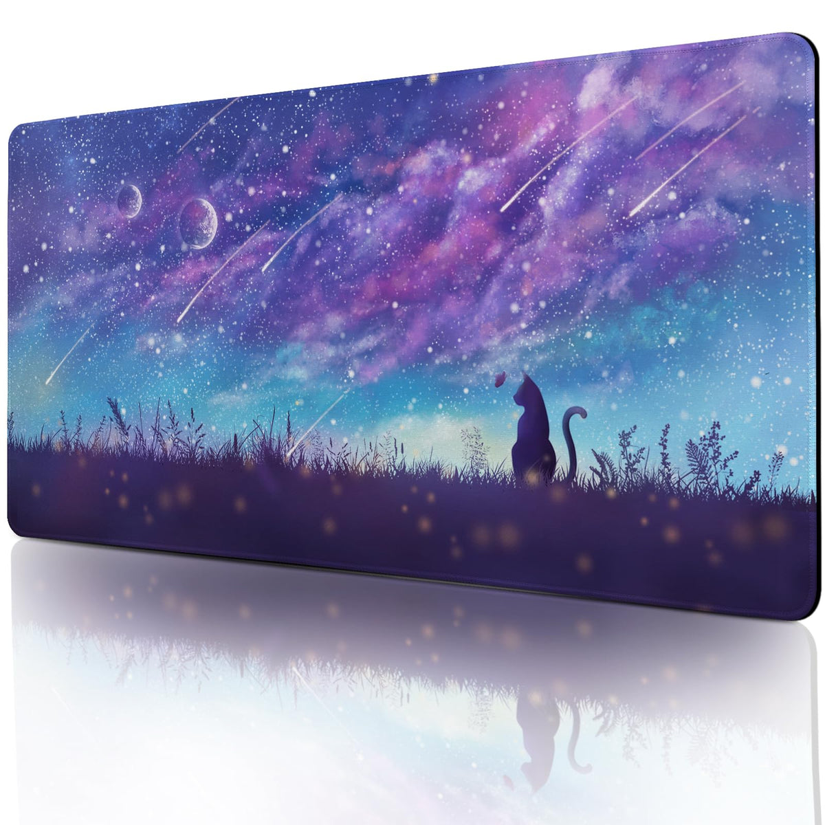 Purple Gaming Mouse Pad XL Cat Cute Desk Pad Keyboard Mat Kawaii Cat Sky Mouse Pad Blue Desk Mat