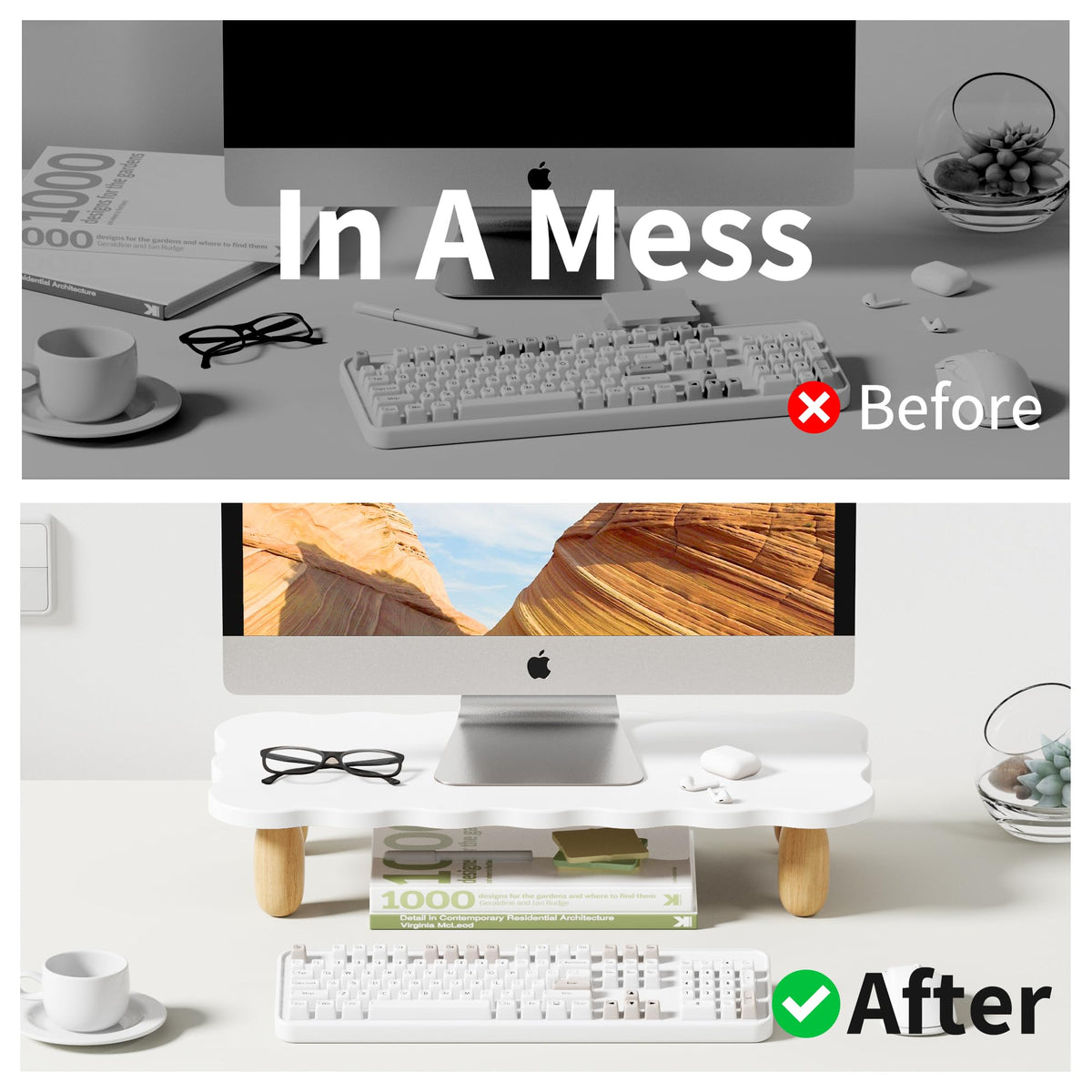 AFOOYO Monitor Stand Riser, Cookie-Shaped Sturdy Wood Computer Monitor Stand for Desk, Ergonomic