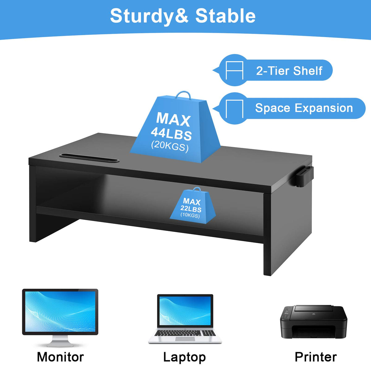 Marbrasse Monitor Stand Riser, 2 Pack 16.5 Inch 2 Tier Computer Monitor Stand, Printer Shelf Stand