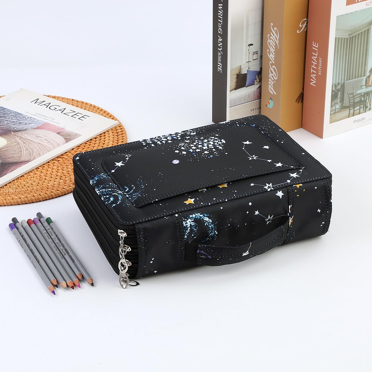 Lbxgap 200 Individual-Slots Pencil Case 4-Layer Zipped Holder w/Handle