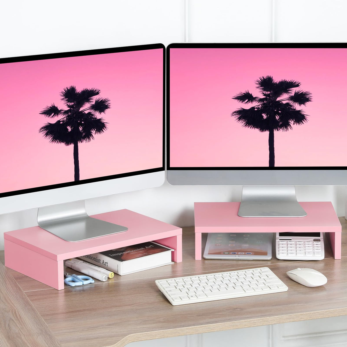 TEAMIX Pink Monitor Stand Riser - 2 PackS, Wood