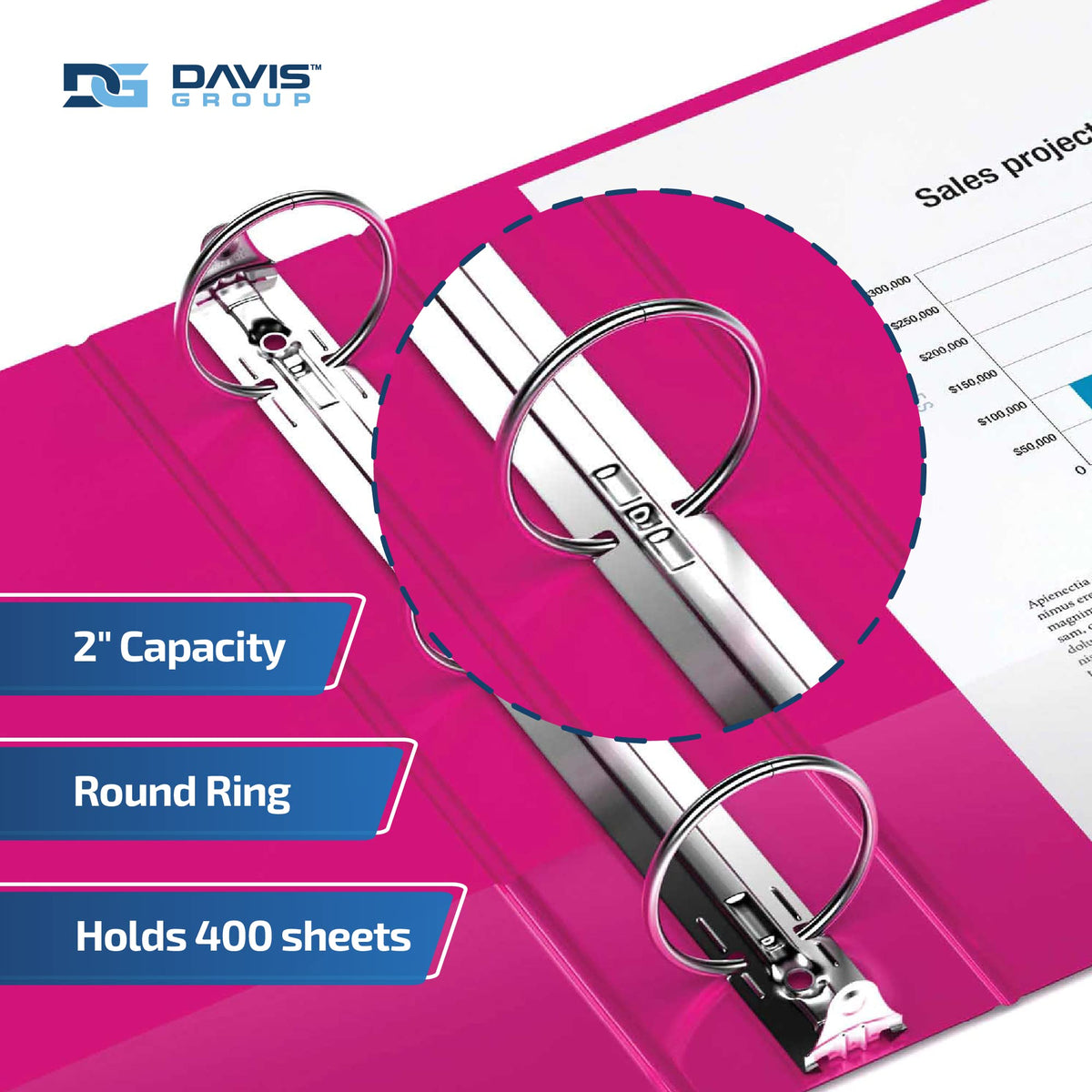 Easyview 3-Ring Binder, Clear-View Cover, 2" Round Rings, Pink, 6 Pack