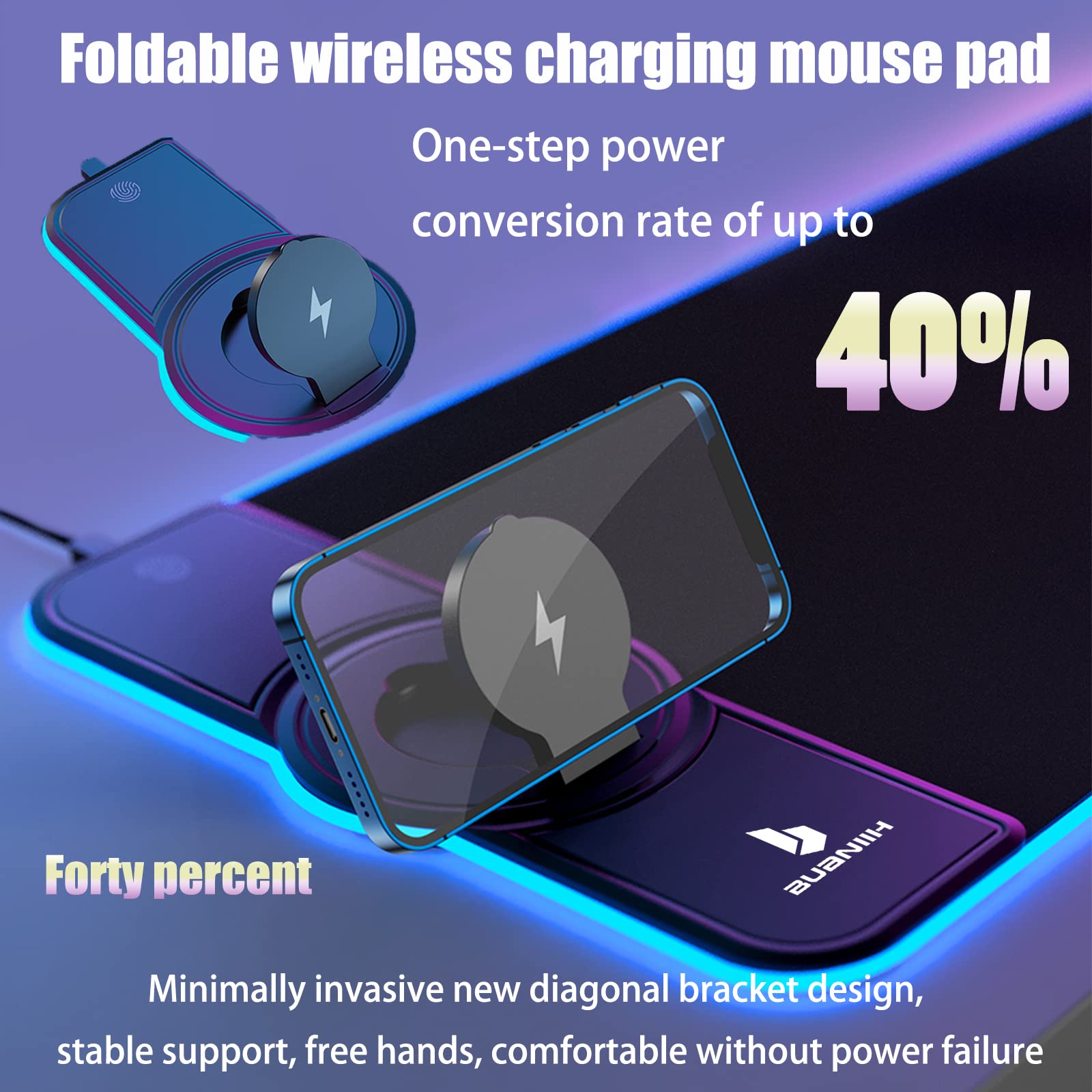RGB Gaming Mousepad,Wireless Charging Desk Mat,15W Fast Charging