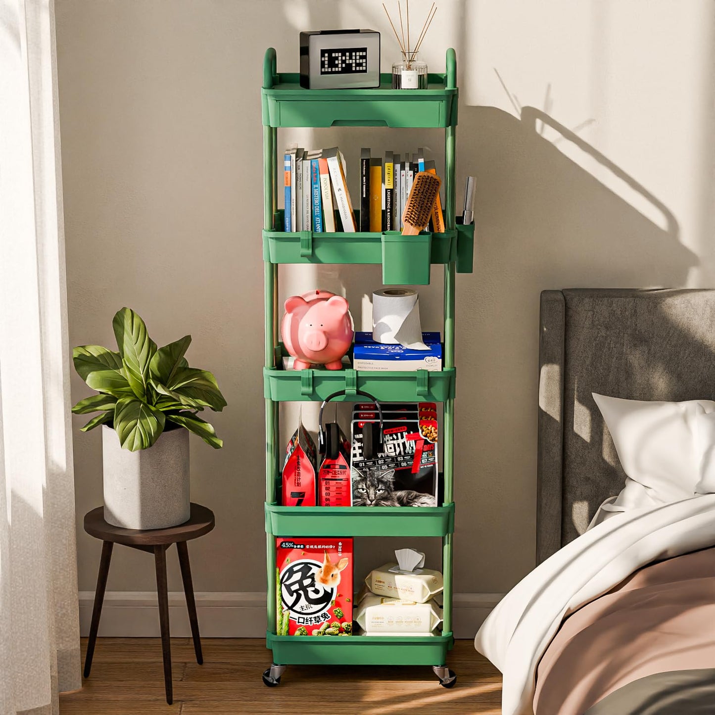 Sorgion 5 Tier Rolling Cart Organizer,Bathroom Cart Organizers with Wheels Laundry Room