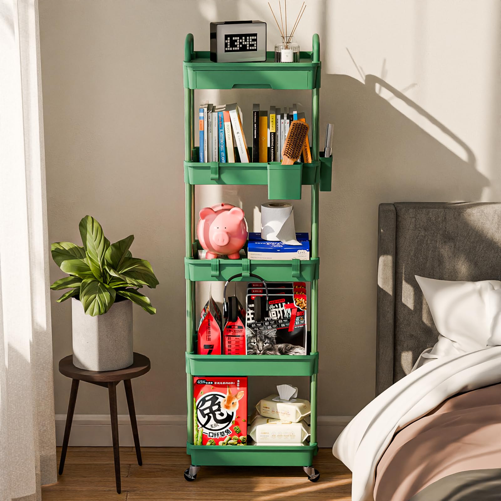 Sorgion 5 Tier Rolling Cart Organizer,Bathroom Cart Organizers with Wheels Laundry Room