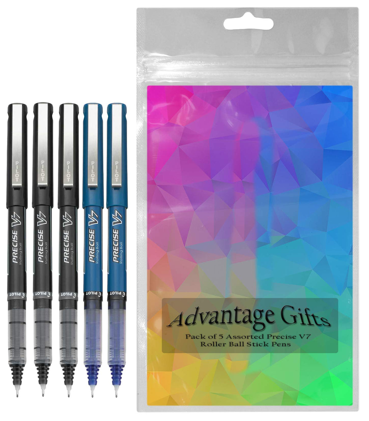 Advantage Gifts Precise V7 Stick Rolling Ball Pens, Fine Point (.7mm), Assorted Colors Black/Blue