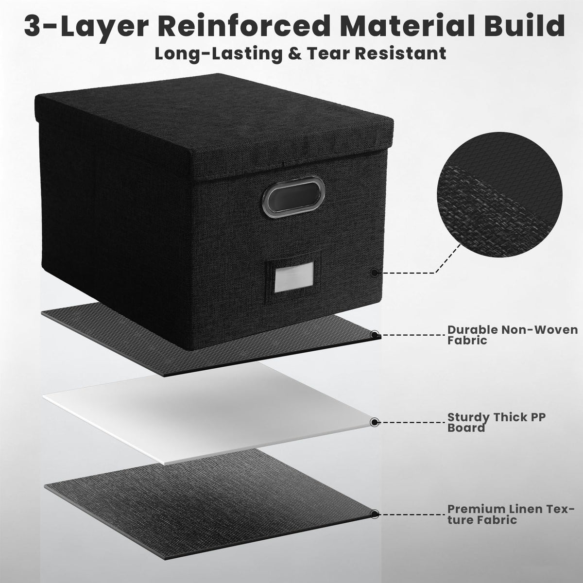 DYWMM Hanging File Box with Lid & Metal Rails 16.7"x 13.6" x 11.2", Black