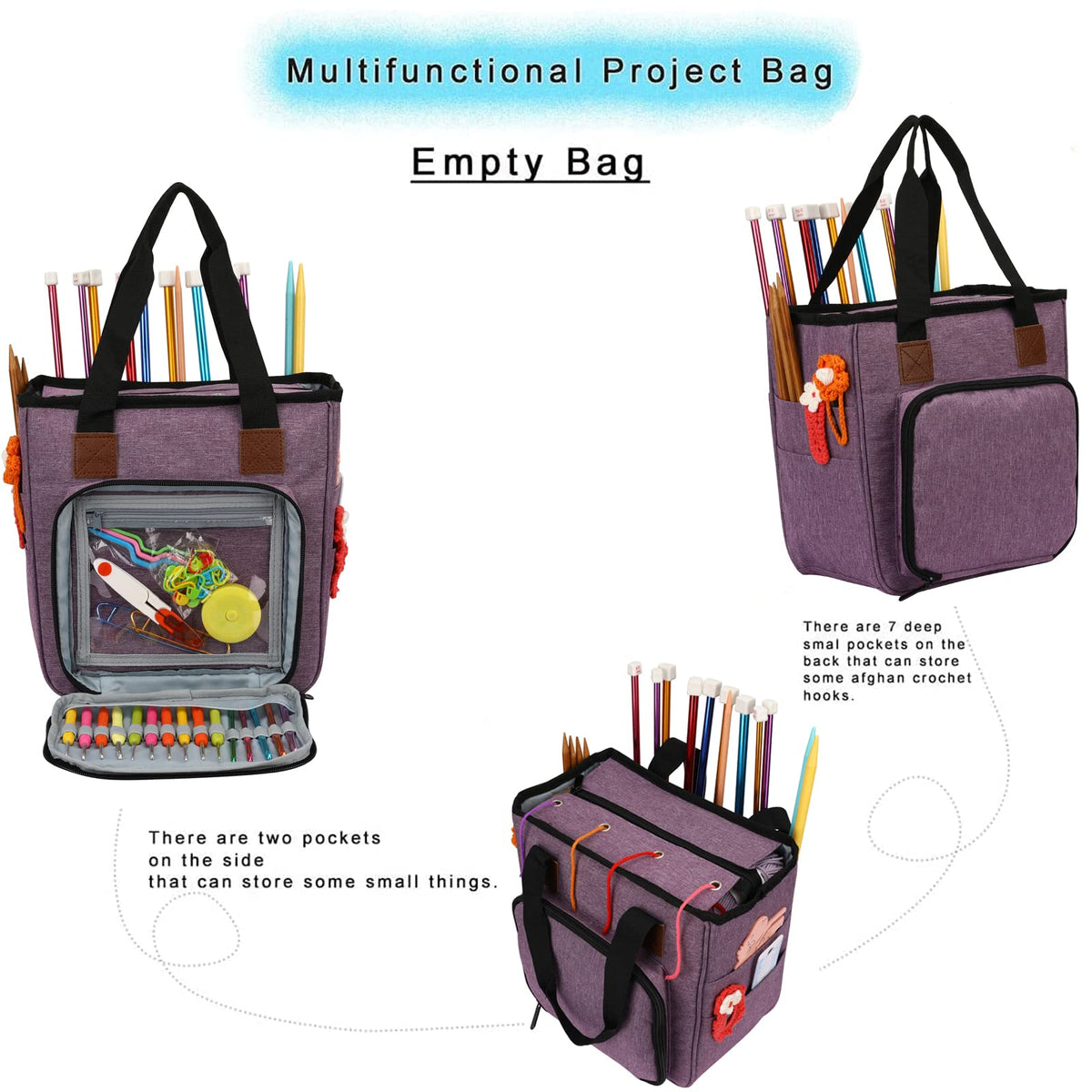 LOOEN Yarn Knitting Storage Tote-Large Capacity Crochet Organizer Portable Travel Bag with Shoulder