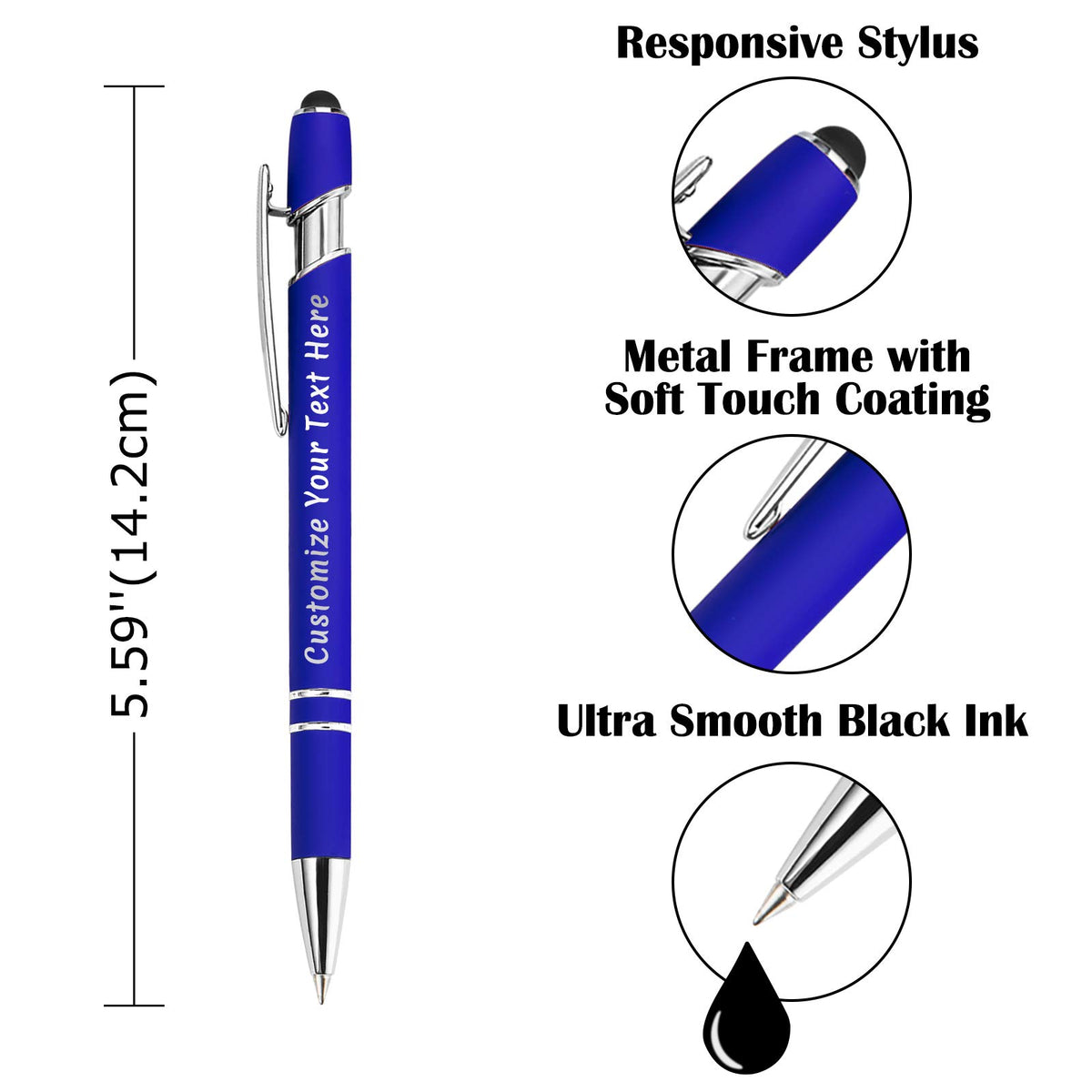Aolun Personalised Pen,Custom Engraved Ballpoint Pen with Stylus,Soft Touch Metal,Enter Name,Logo