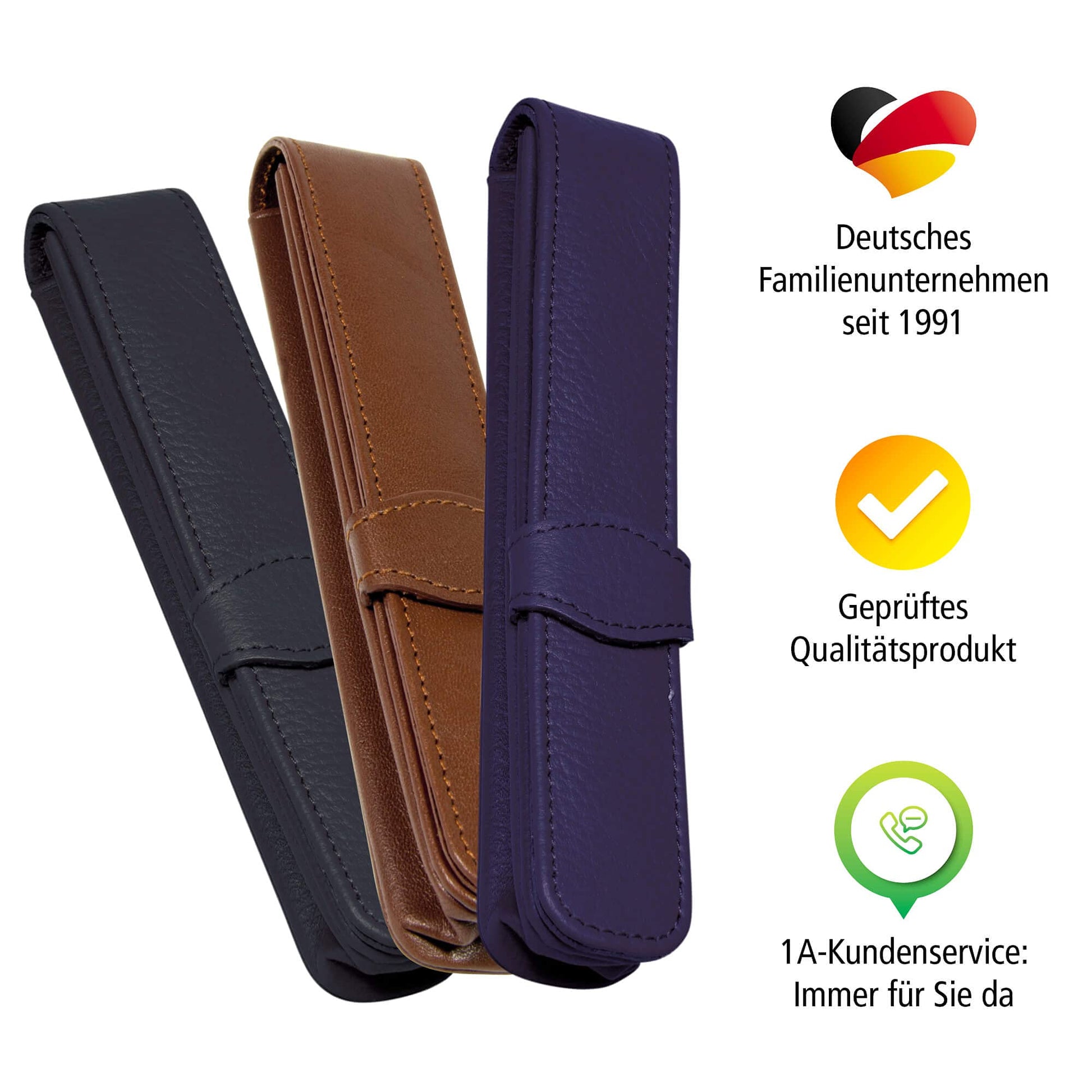 ONLINE Leather Pen case, Made of Genuine Leather, Blue, for one Pen, Slim, an Elegant Accessory for