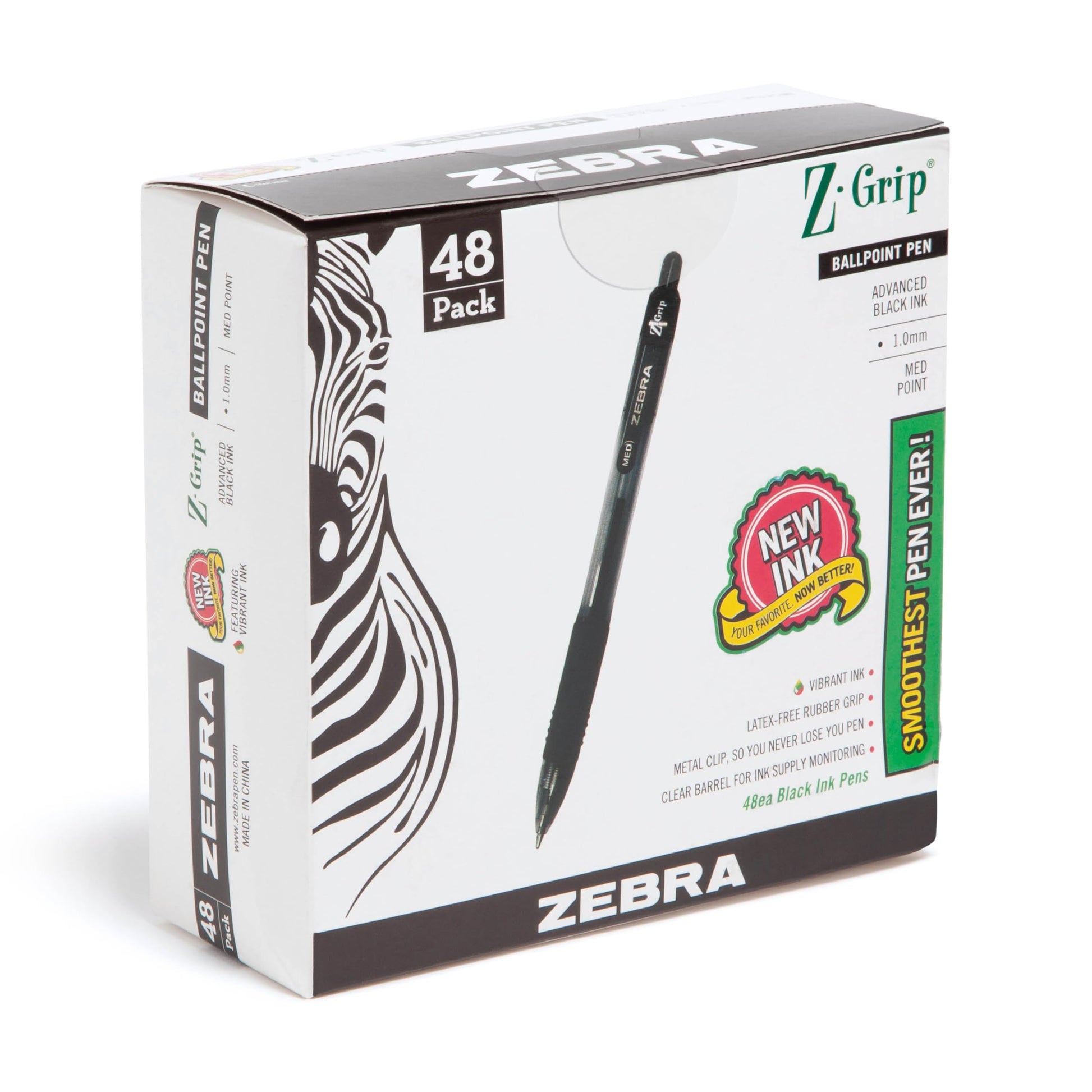 Zebra Pen Z-Grip Retractable Ballpoint Pen, Black Ink, 1.0mm, 48 Bulk-Pack