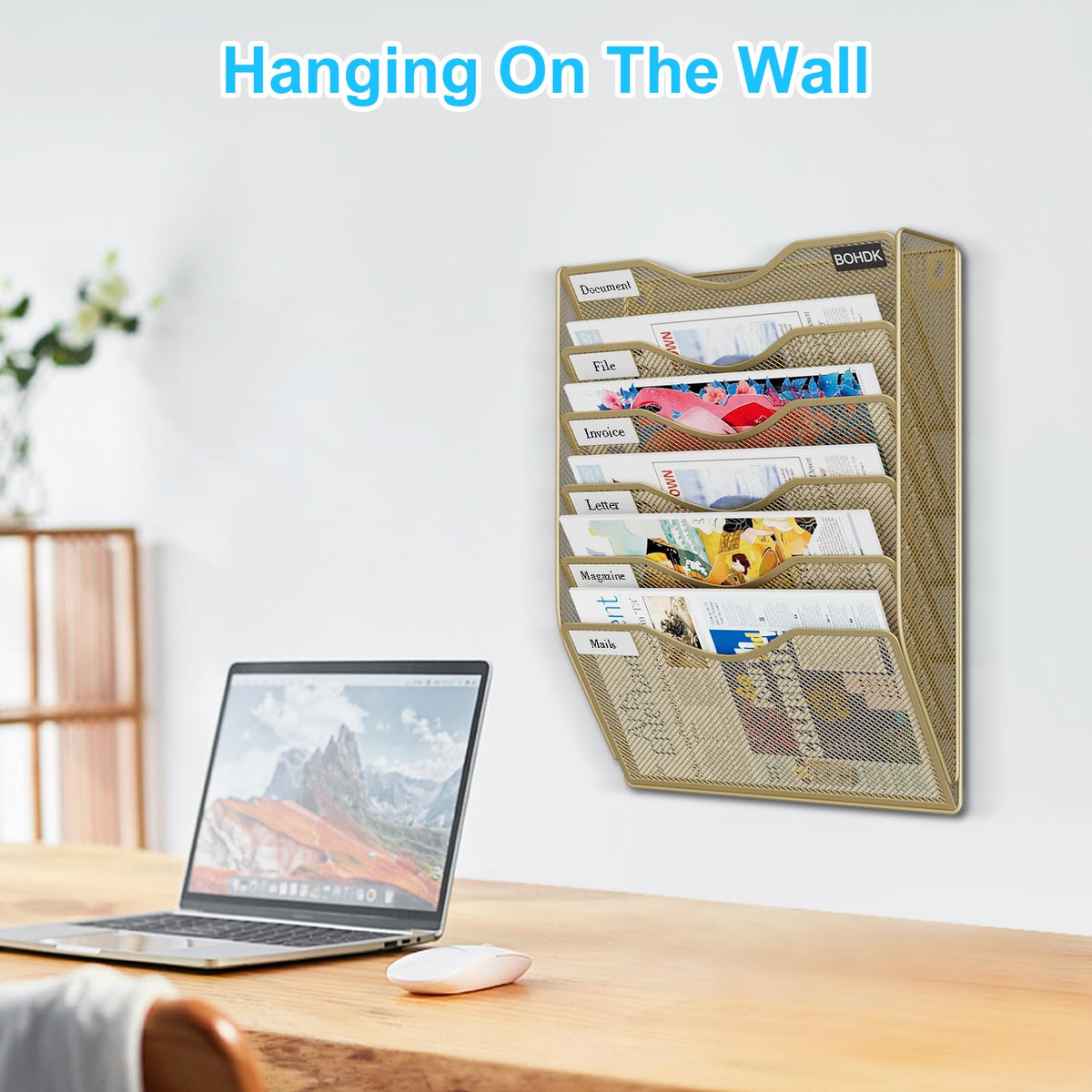 BOHDK Wall File Organizer, Hanging File Folder Mail Organizer, Vertical Mesh Metal Door/Wall Mount