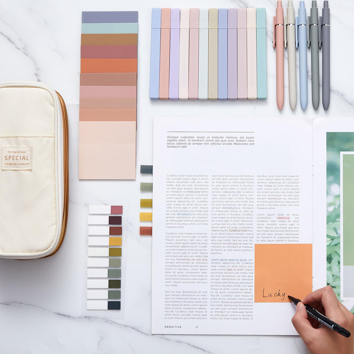 Jutom 39 Pcs Aesthetic Book Annotation Kit,Khaki,Cute Style