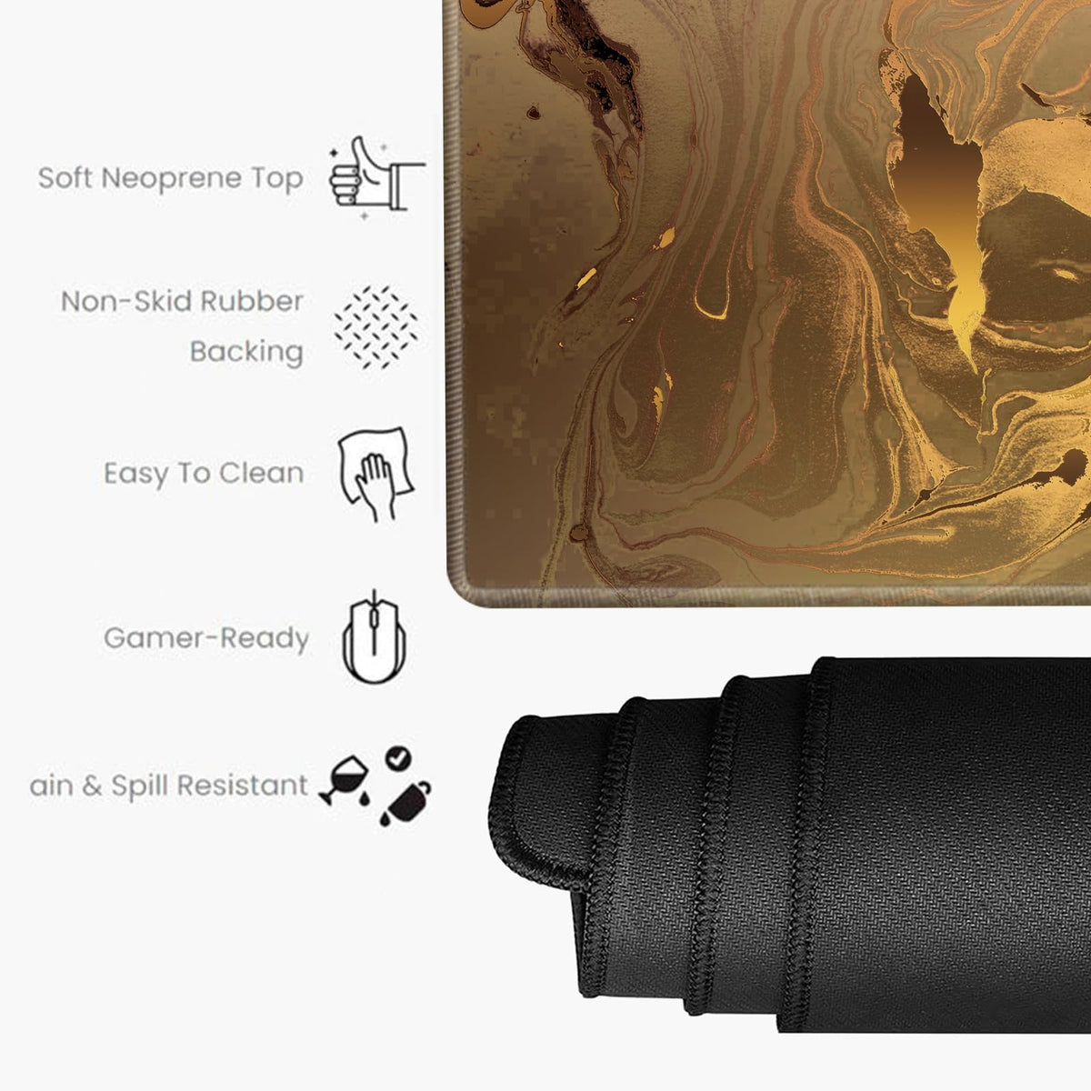 Gaming Mouse Pad Gold Marble Mousepad 24x12 Inch Desk Mat XL Long Desk Pad Non-Slip Rubber Base