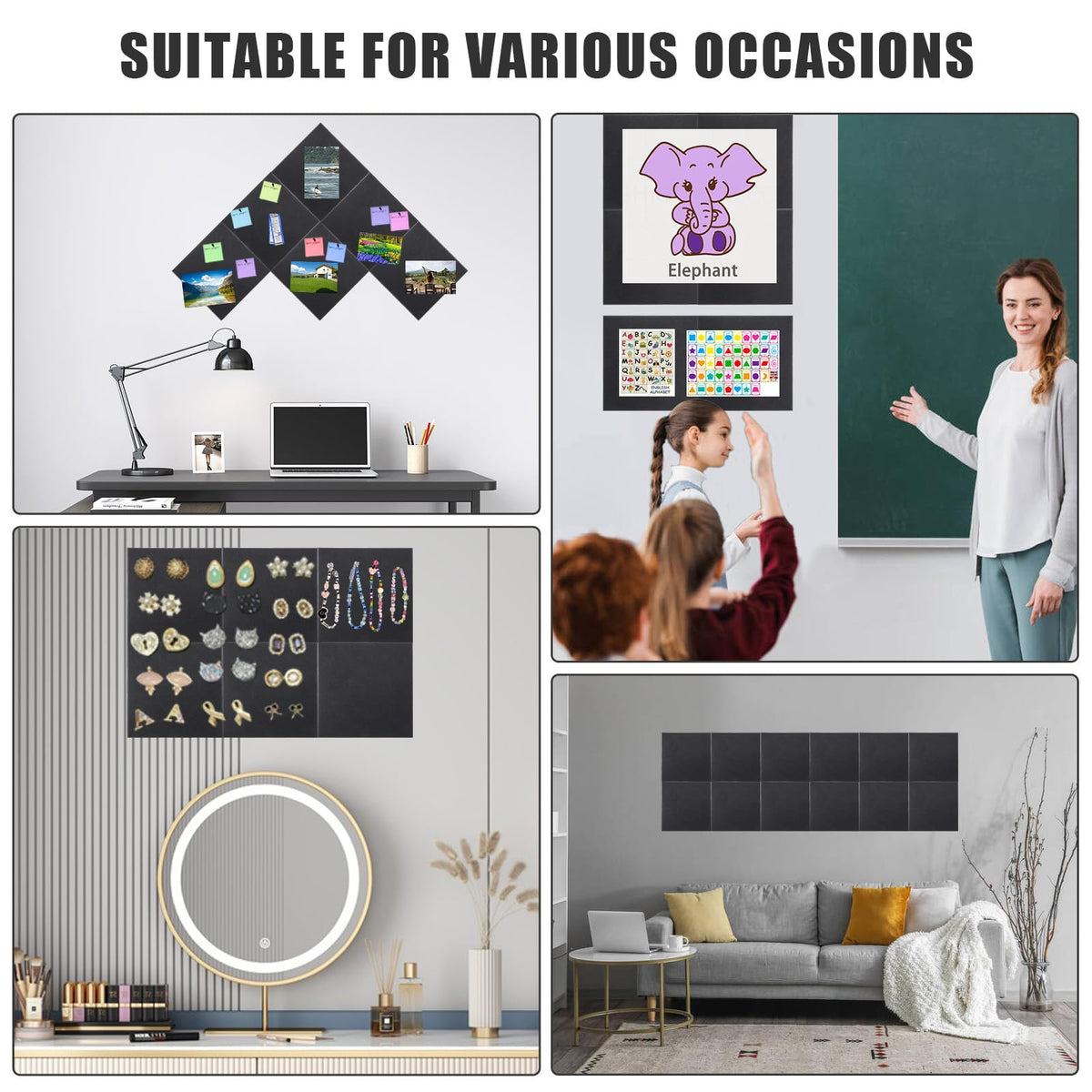 48" x 36" Large Felt Bulletin Board & Cork Board Alternative, Black