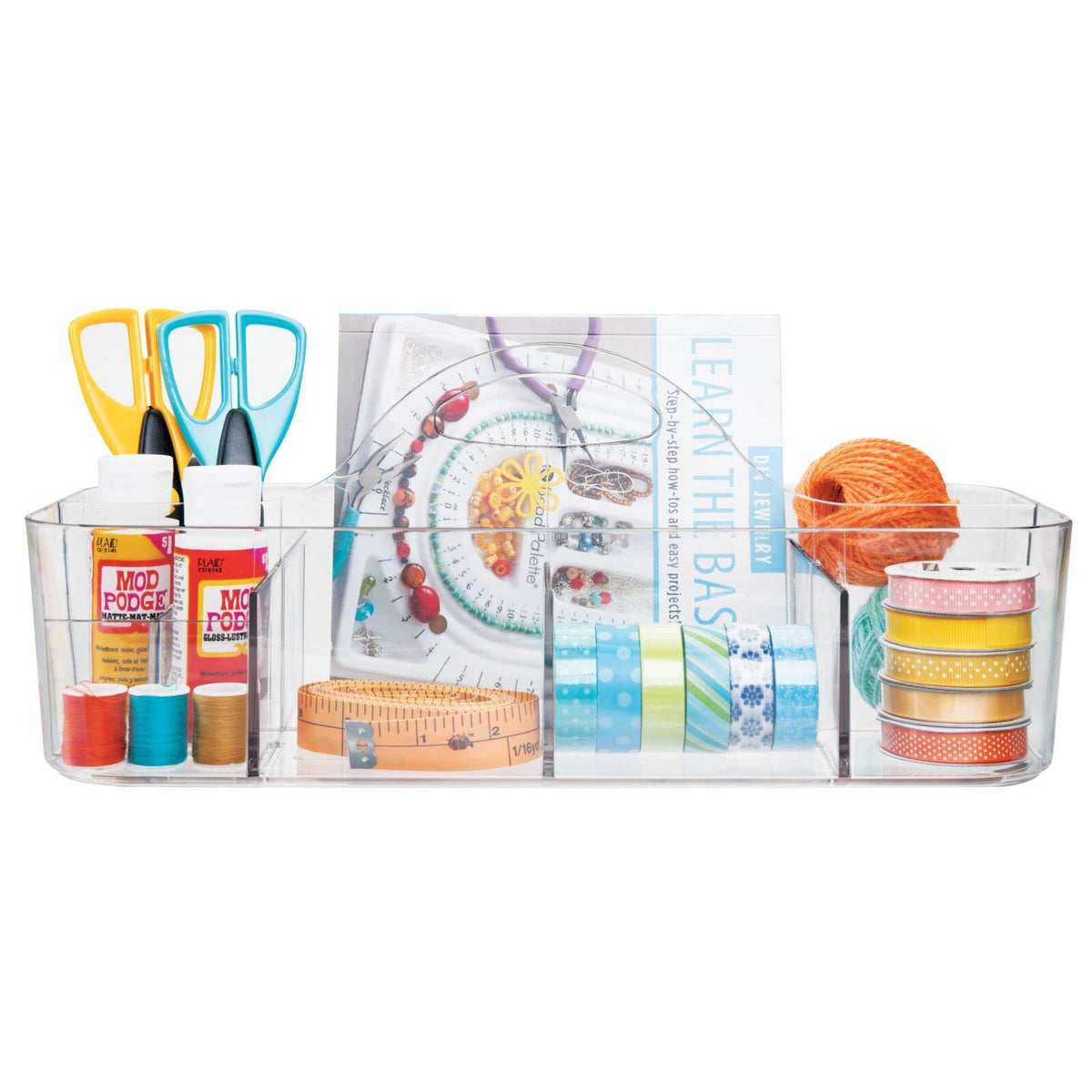 mDesign Plastic Divided Art and Craft Storage Organizer Caddy Tote Bin with Handle for Home Office