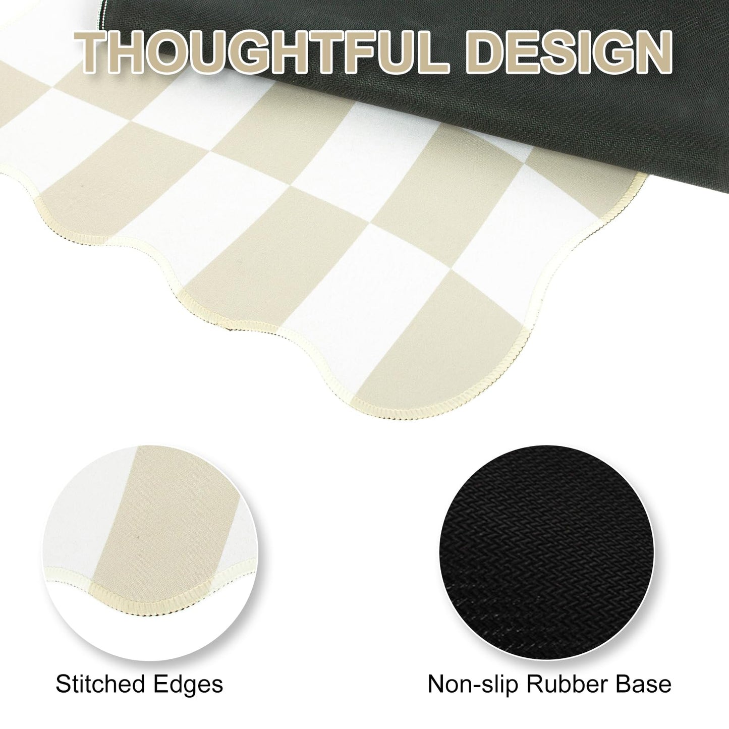 L-SPOUTTO Beige Checkered Mouse Pad,Scalloped Desk Mat XXL Gaming Mousepad