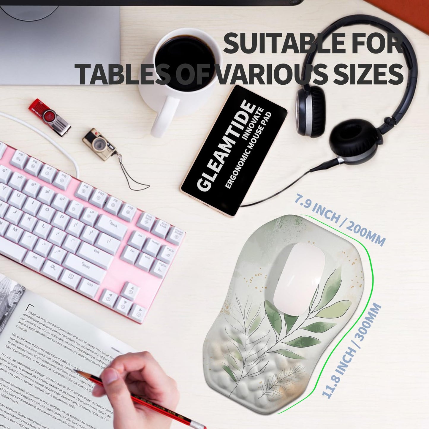 Gleamtide Ergonomic Raised Mouse Pad Wrist Support with Bilateral Slope Memory Foam Mousepad for
