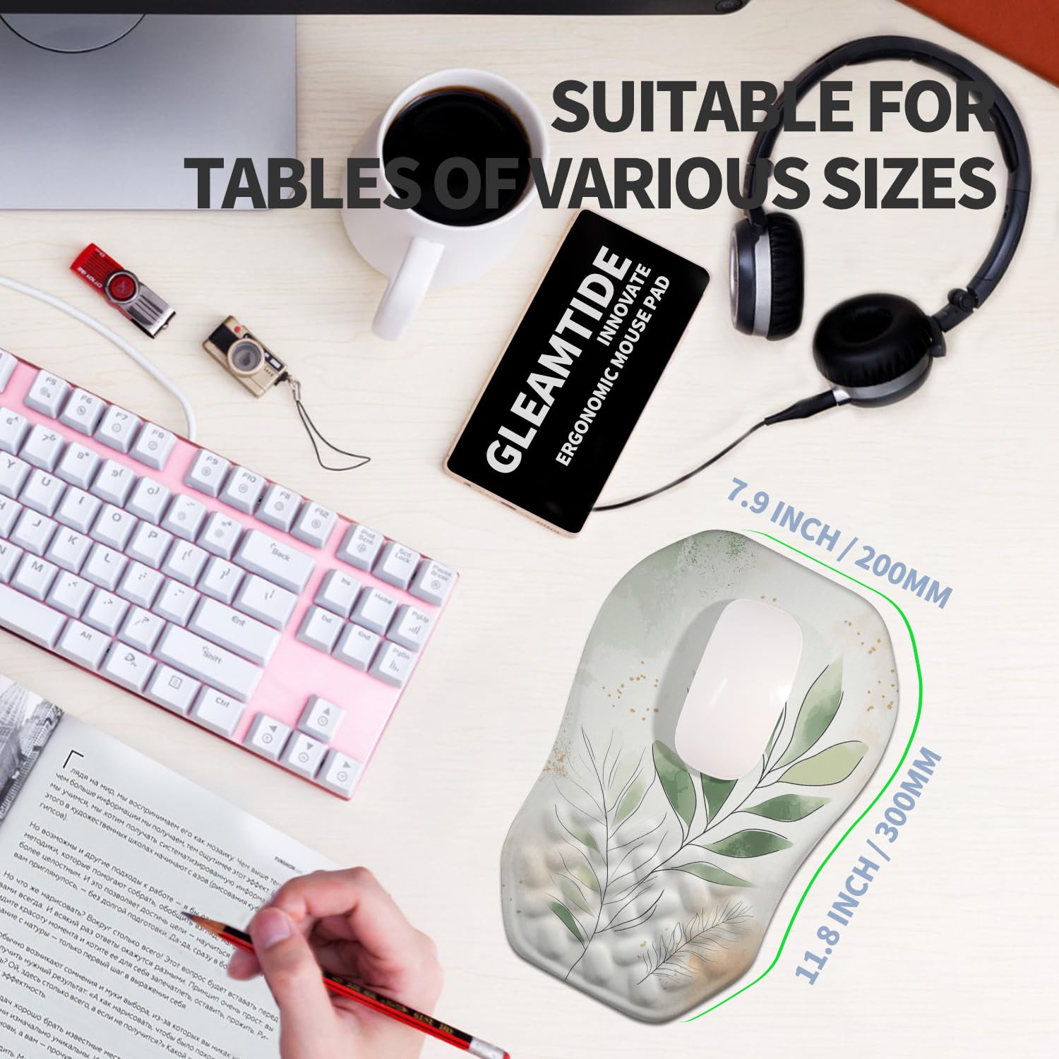 Gleamtide Ergonomic Raised Mouse Pad Wrist Support with Bilateral Slope Memory Foam Mousepad for