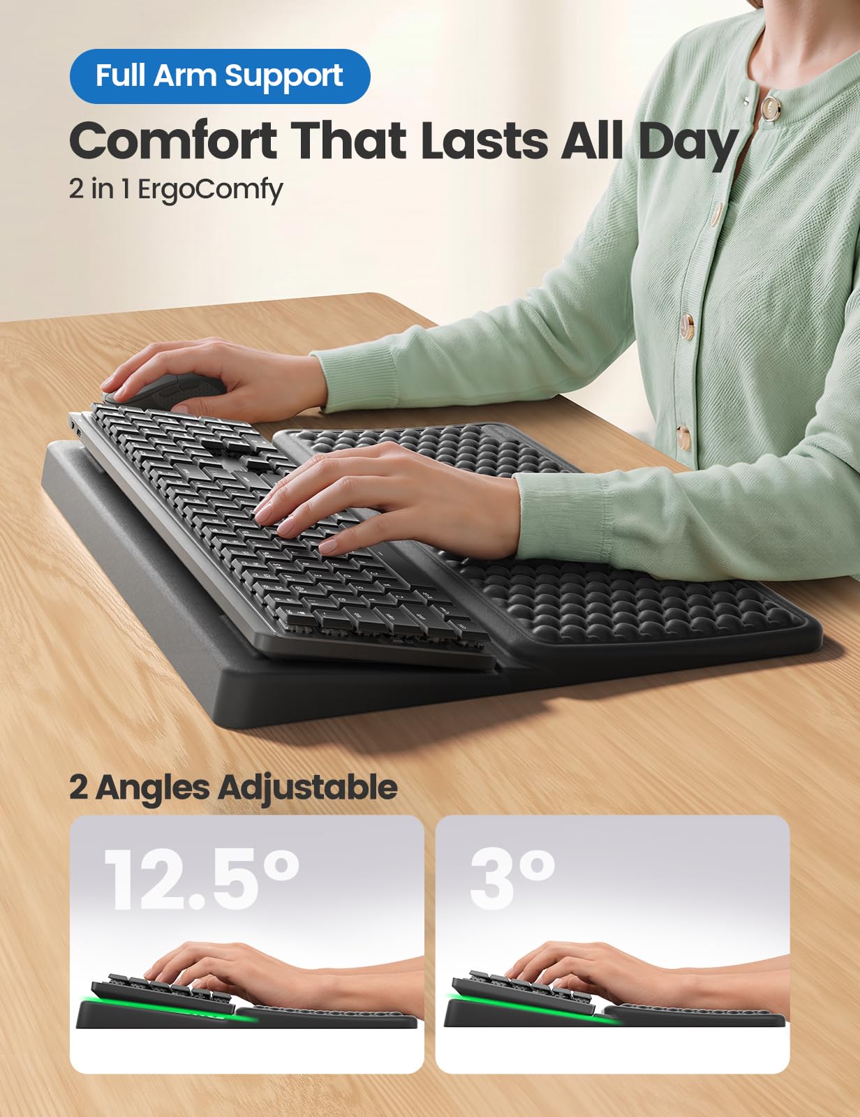 Vaydeer Keyboard Wrist Rest for Computer, Ergonomic Large Keyboard Mat Pad with Wrist Support, Soft
