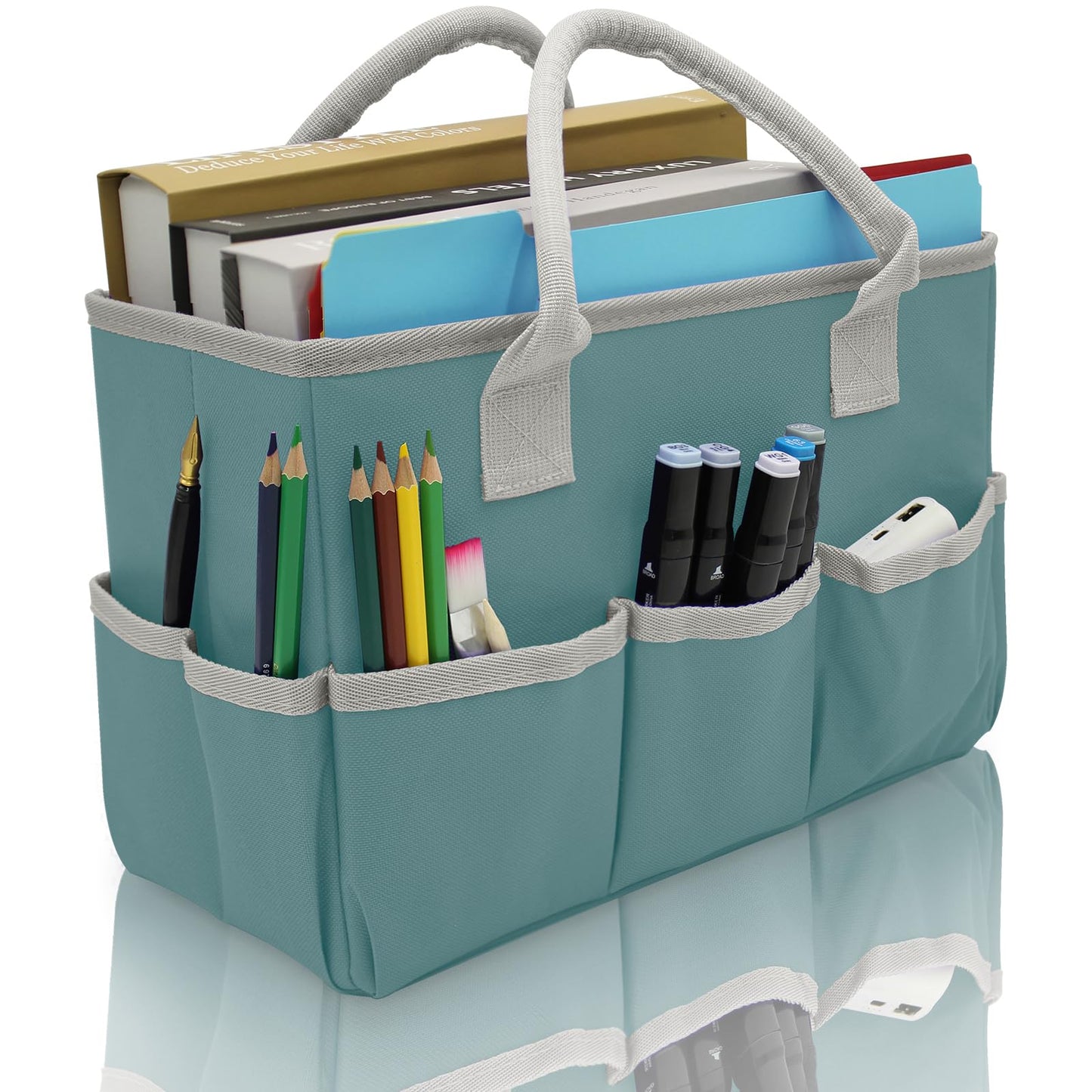 Cupohus Art Organizer Craft Storage Tote Bag with Multiple Pockets (Green)