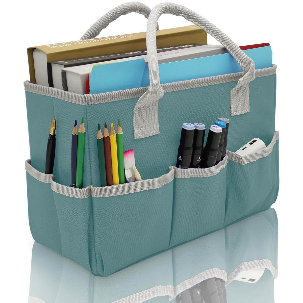 Cupohus Art Organizer Craft Storage Tote Bag with Multiple Pockets (Green)